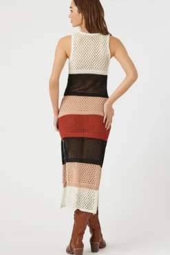 Open-Knit Striped Sleeveless Dress