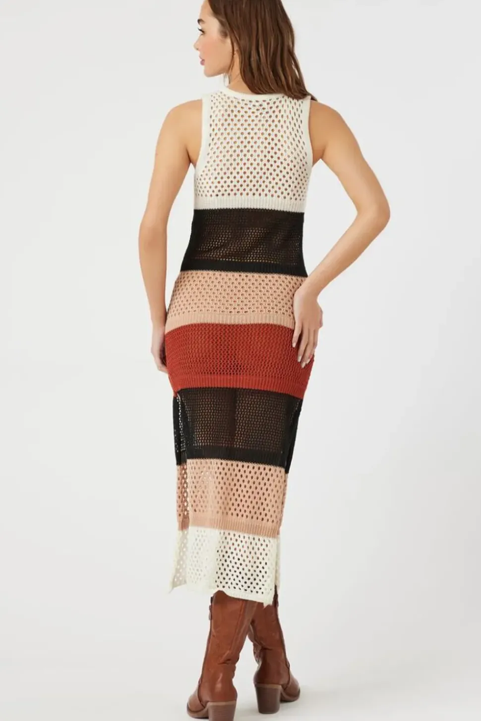 Open-Knit Striped Sleeveless Dress