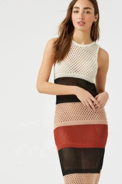Open-Knit Striped Sleeveless Dress