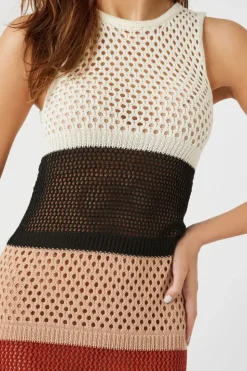 Open-Knit Striped Sleeveless Dress