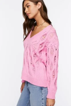 Open Knit V-Neck Sweater