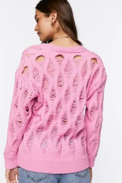 Open Knit V-Neck Sweater