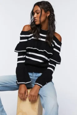 Open-Shoulder Ruffle Sweater