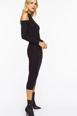 Open-Shoulder Sweater-Knit Midi Dress