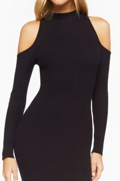 Open-Shoulder Sweater-Knit Midi Dress