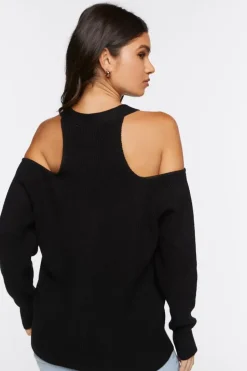 Open-Shoulder Sweater-Knit Top