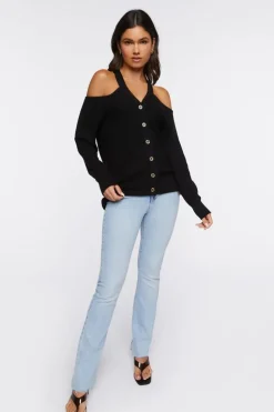 Open-Shoulder Sweater-Knit Top