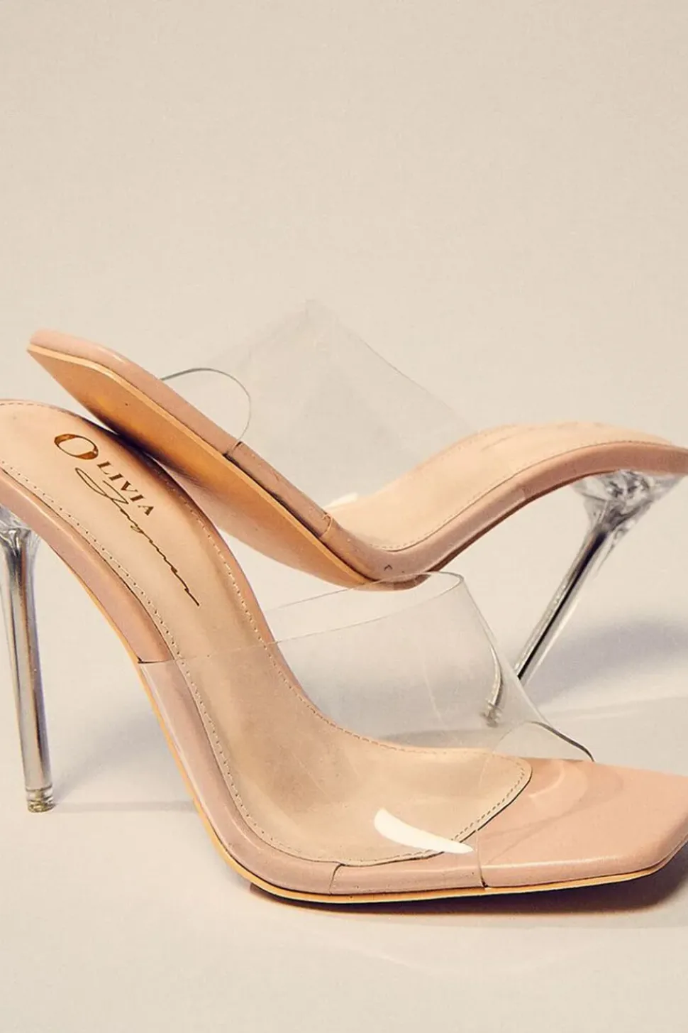 Open-Toe Lucite Stiletto Heels