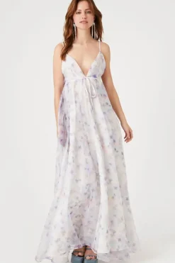 Organza Floral Print Maxi Dress