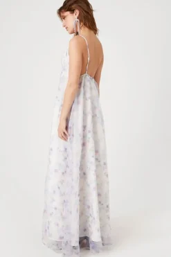 Organza Floral Print Maxi Dress