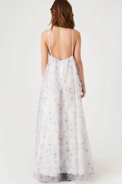 Organza Floral Print Maxi Dress
