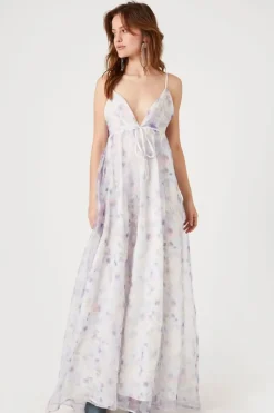 Organza Floral Print Maxi Dress