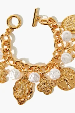 Ornate Faux Pearl Charm Bracelet