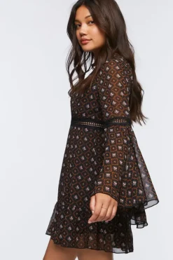 Ornate Floral Chiffon Mini Dress