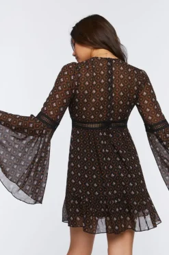 Ornate Floral Chiffon Mini Dress