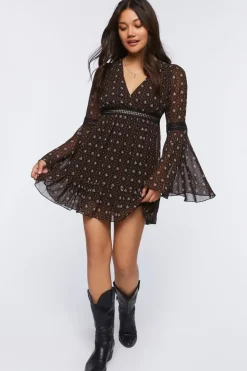 Ornate Floral Chiffon Mini Dress