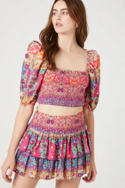 Ornate Floral Print Mini Skirt