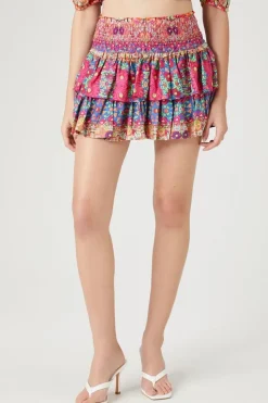 Ornate Floral Print Mini Skirt