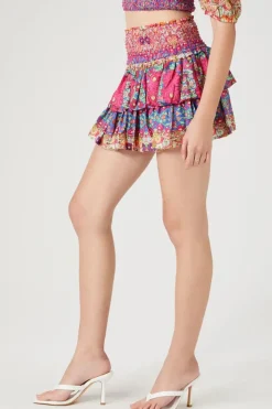 Ornate Floral Print Mini Skirt