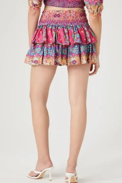 Ornate Floral Print Mini Skirt
