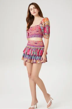Ornate Floral Print Mini Skirt