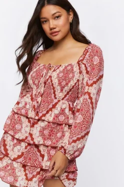 Ornate Paisley Print Mini Dress