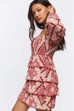 Ornate Paisley Print Mini Dress