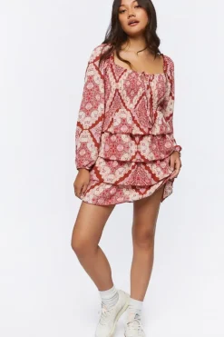 Ornate Paisley Print Mini Dress