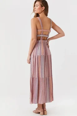 Ornate Print Caged Maxi Dress