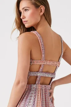 Ornate Print Caged Maxi Dress