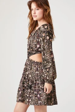 Ornate Print Cutout Mini Dress