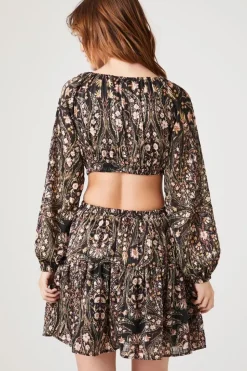 Ornate Print Cutout Mini Dress