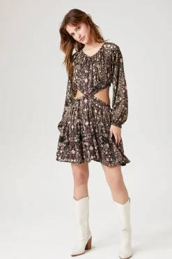 Ornate Print Cutout Mini Dress
