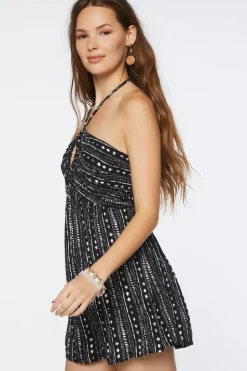 Ornate Print Halter Romper