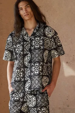 Ornate Print Linen-Blend Shirt