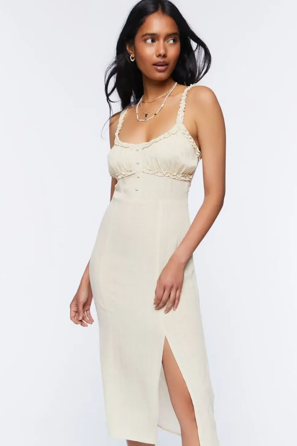 Ornate Print Ruffle-Trim Dress