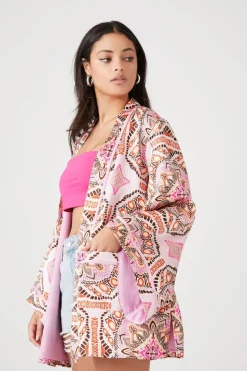 Ornate Print Satin Kimono