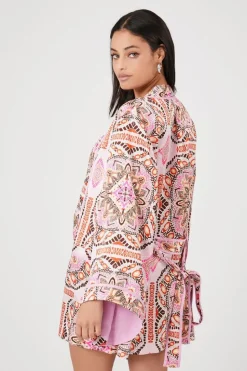 Ornate Print Satin Kimono