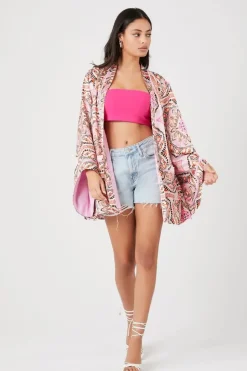 Ornate Print Satin Kimono