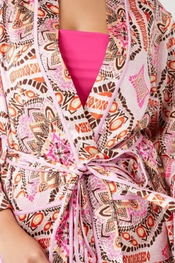 Ornate Print Satin Kimono