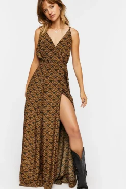 Ornate Print Surplice Maxi Dress