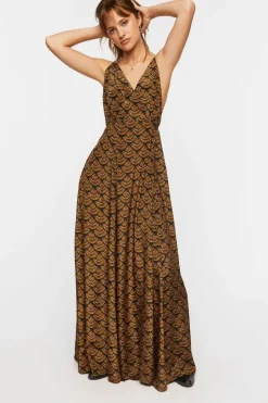 Ornate Print Surplice Maxi Dress