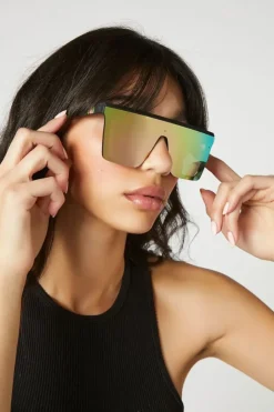 Oversized Iridescent Shield Sunglasses