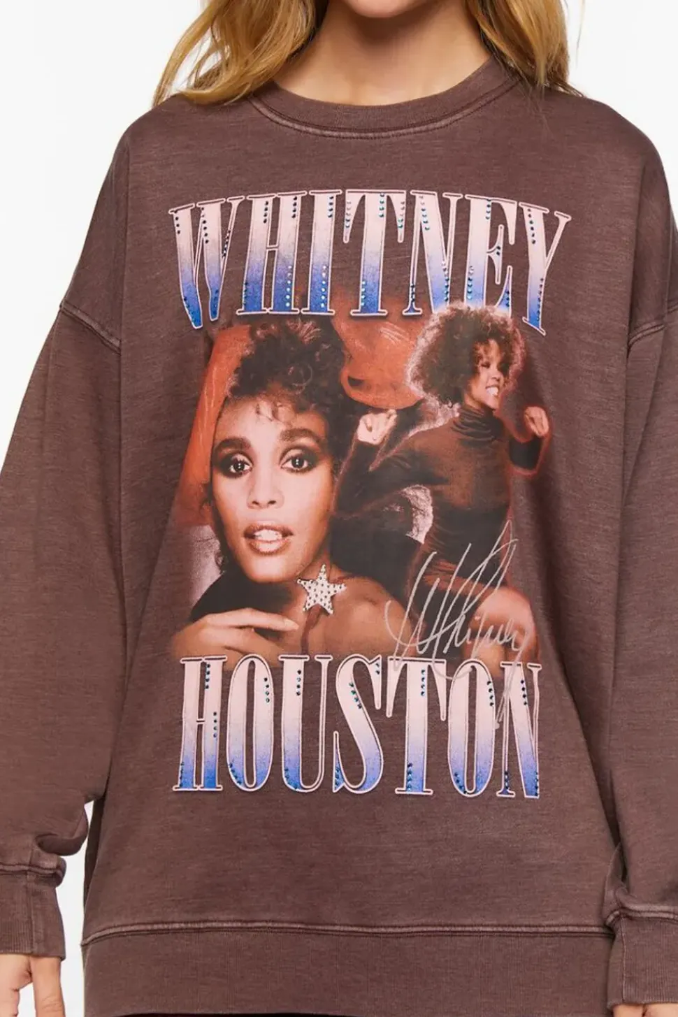 Oversized Whitney Houston Graphic Pullover