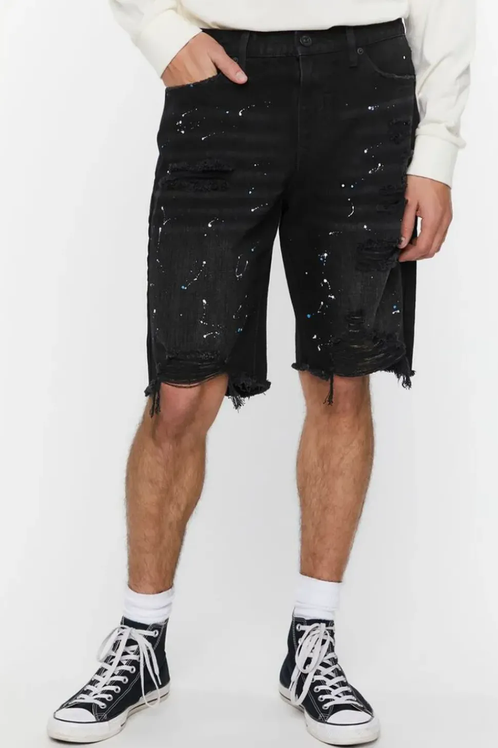 Paint Splatter Distressed Denim Shorts