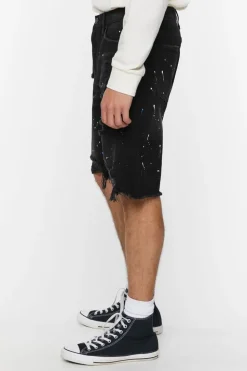 Paint Splatter Distressed Denim Shorts