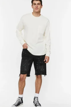 Paint Splatter Distressed Denim Shorts