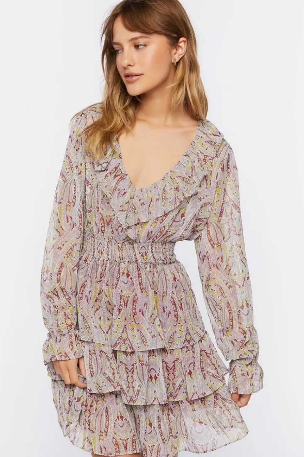 Paisley Print Chiffon Mini Dress