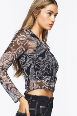 Paisley Print Mesh Crop Top