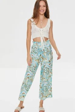 Paisley Print Paperbag Satin Pants
